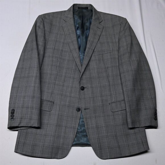 Calvin Klein 42R Gray Glenn Check 100% Wool Mens Blazer Sport Coat Suit Jacket